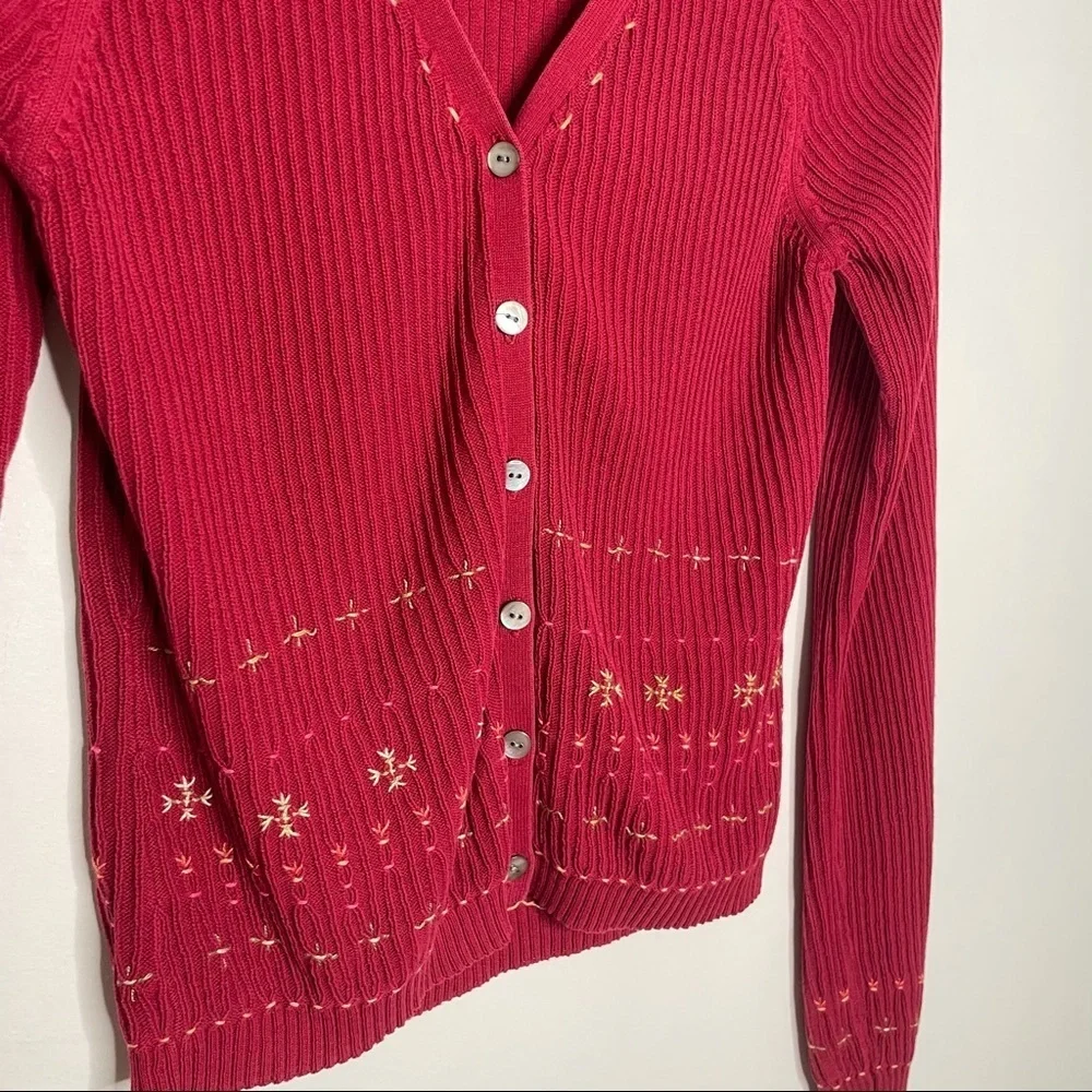 J. Crew | Vintage Red Embroidered Cardigan Sweater